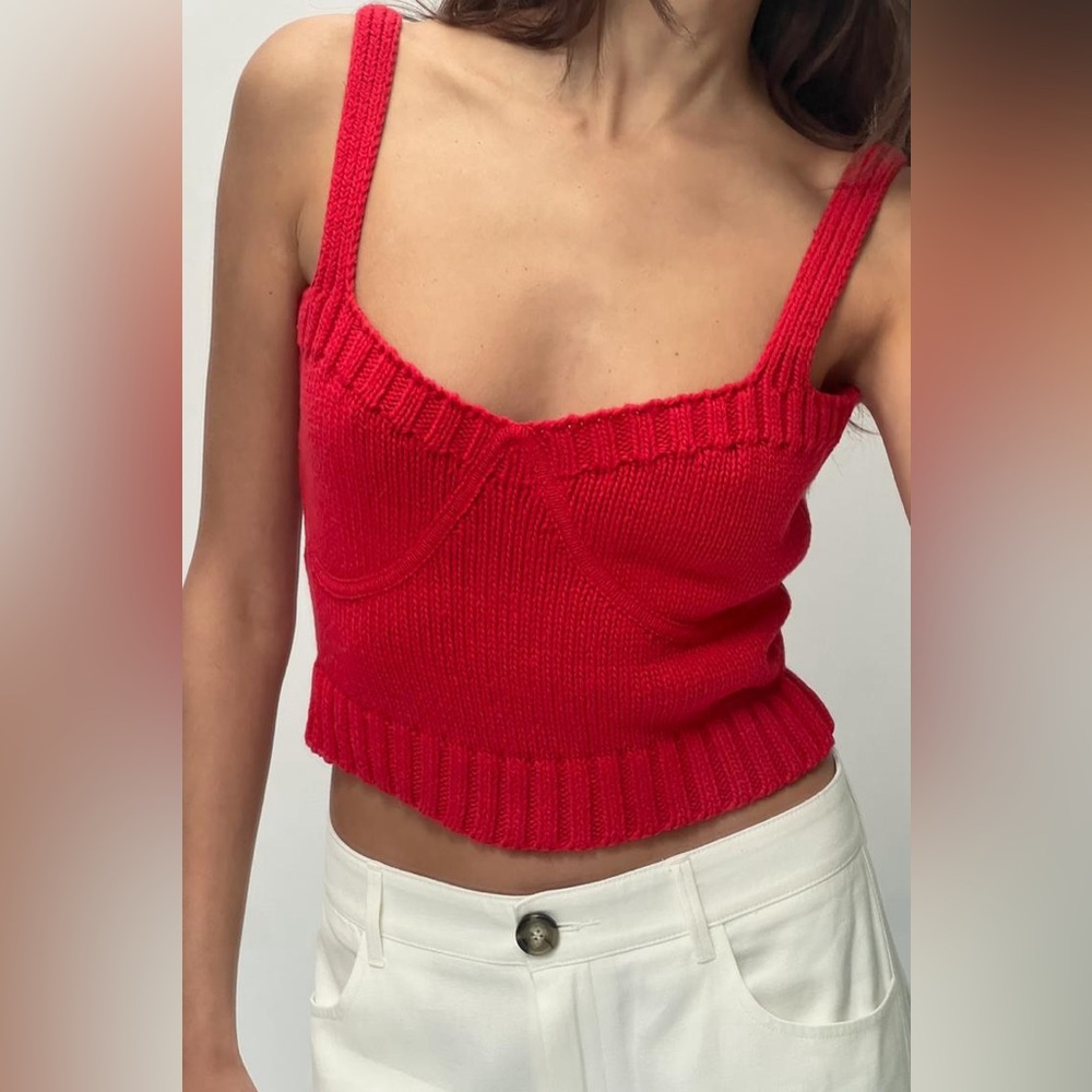 Zara KNIT CROP TOP BRALETTE RED SIZE S NEW